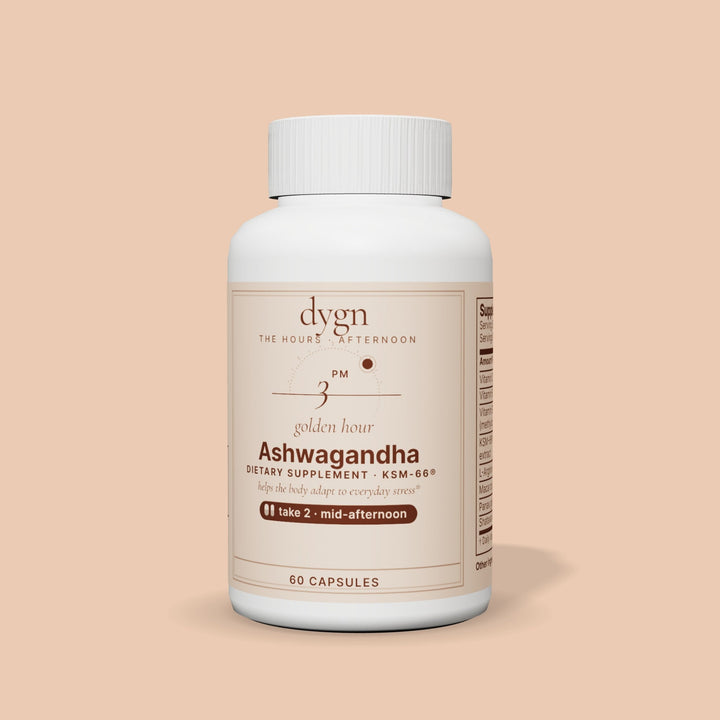 golden hour KSM-66 ashwagandha bottle by dygn